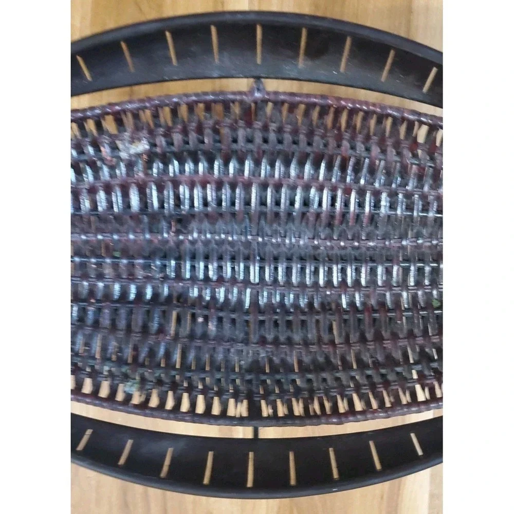 Vtg Mediterranean Style Wicker Metal Banana Basket Brown Black Oval Boho 17 inch